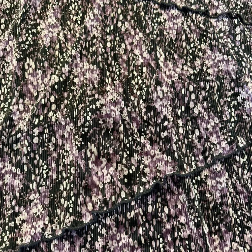 Connected Apparel Purple Abstract Tiered Dress | Pleated Midi | Size 10 NWT